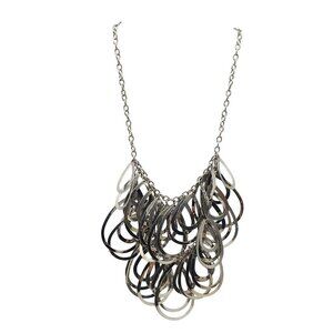 Signed Silver Tone Layered Teardrop Statement Necklace With Adjustable
